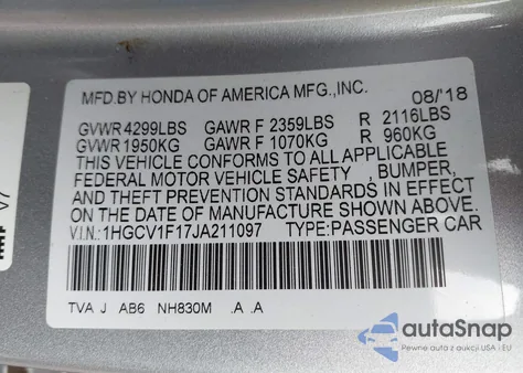 2018 Honda Accord Lx from USA, damaged, VIN 1HGCV1F17JA211097